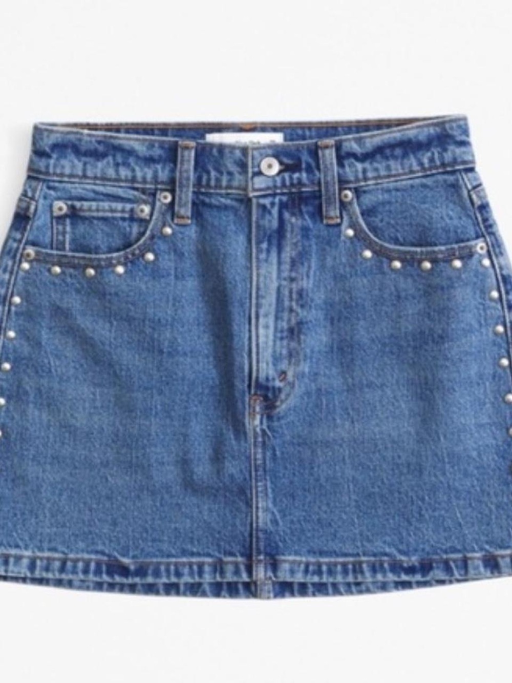 Abercrombie & Fitch High Rise Denim Studded Mini Skirt
